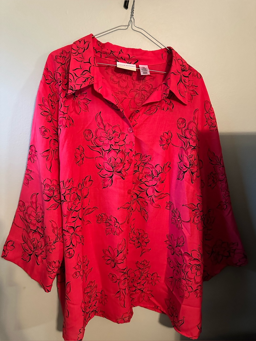 Alfred Dunner  Tropical Floral Collared 3/4 Sleeve Evening Blouse